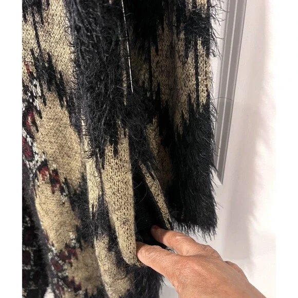 MAXSPORT BCBGMaxazaria Cardigan Sweater Open Front Long Black Tan Women Size Med - Picture 11 of 11